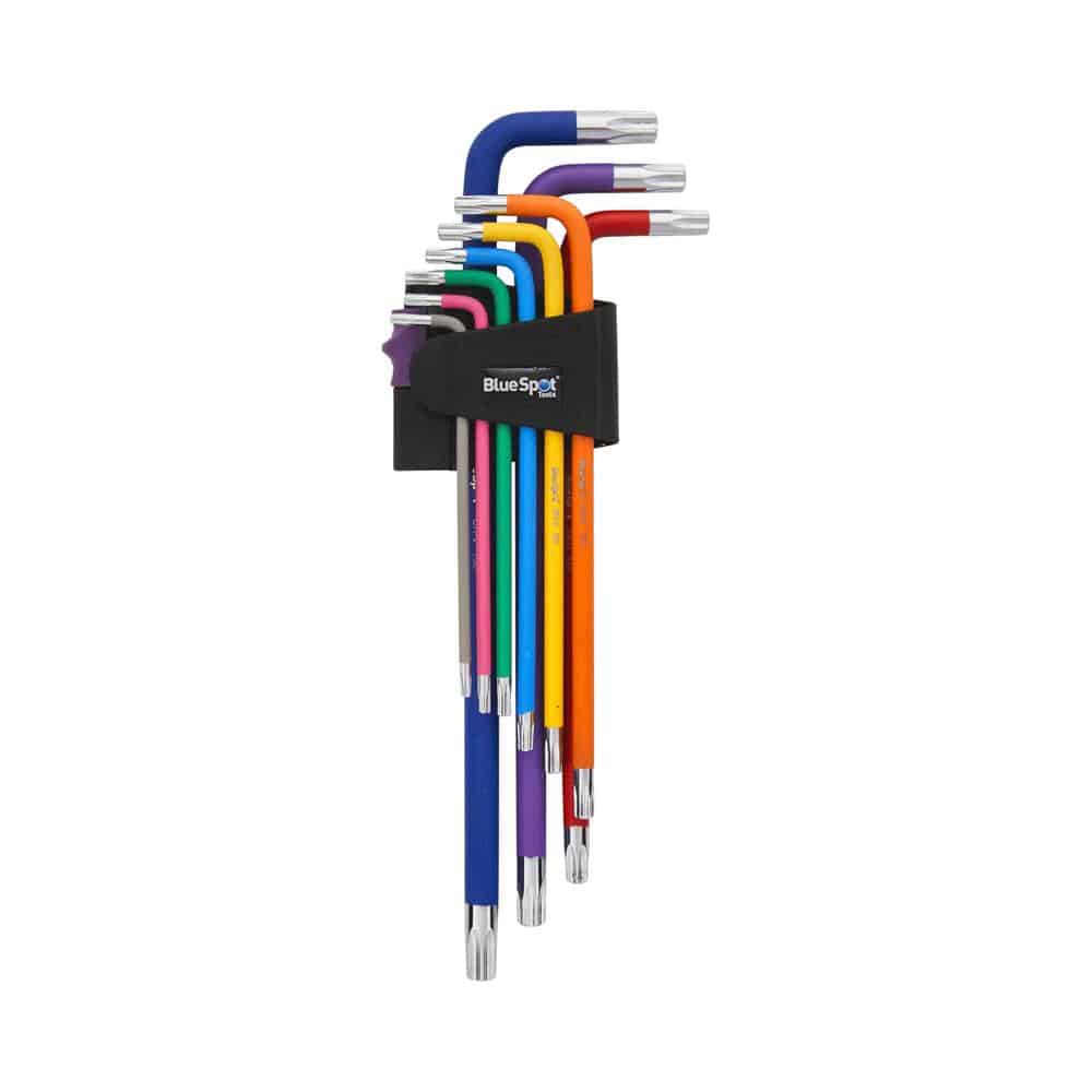 Blue Spot Tools Extra Long Colour Coded Tamper Torx Key Set (T10-T50) - 9 Piece