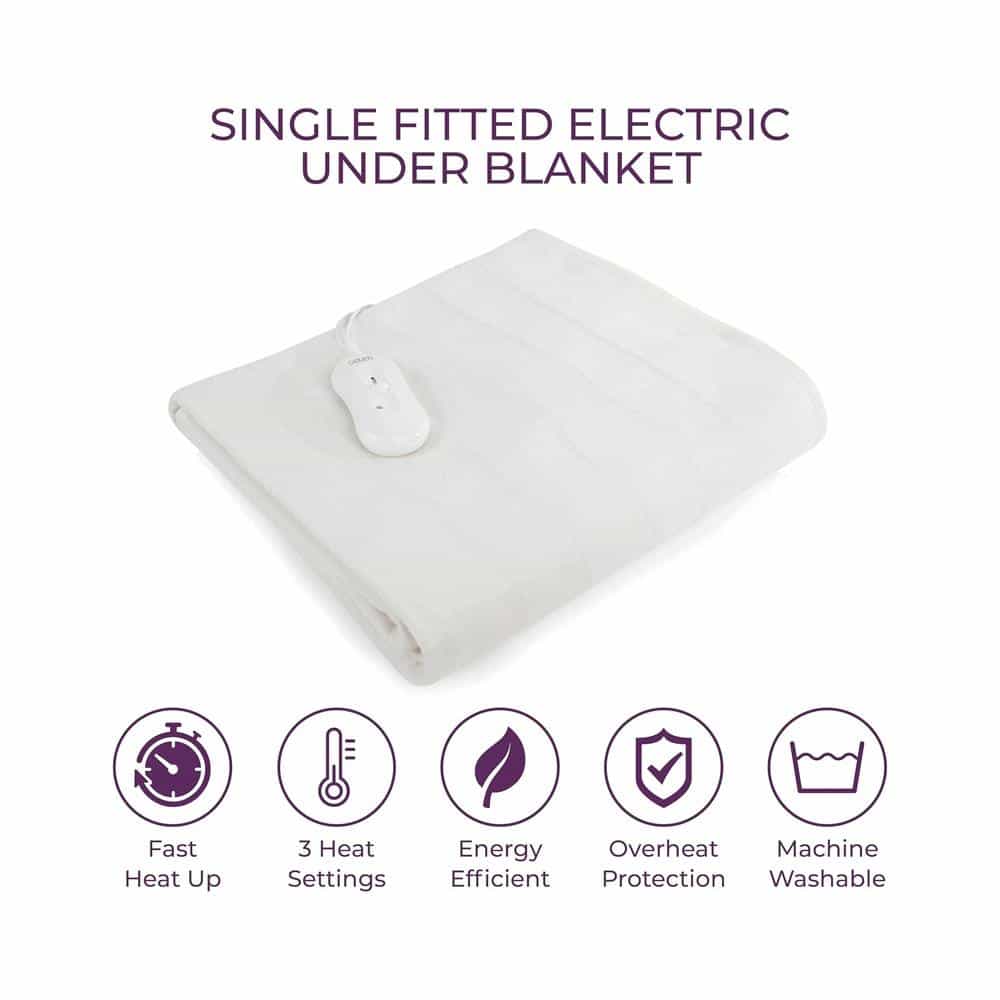 Carmen Fitted Electric Under Blanket Single With Overheat Protection 85W - White Secondary image