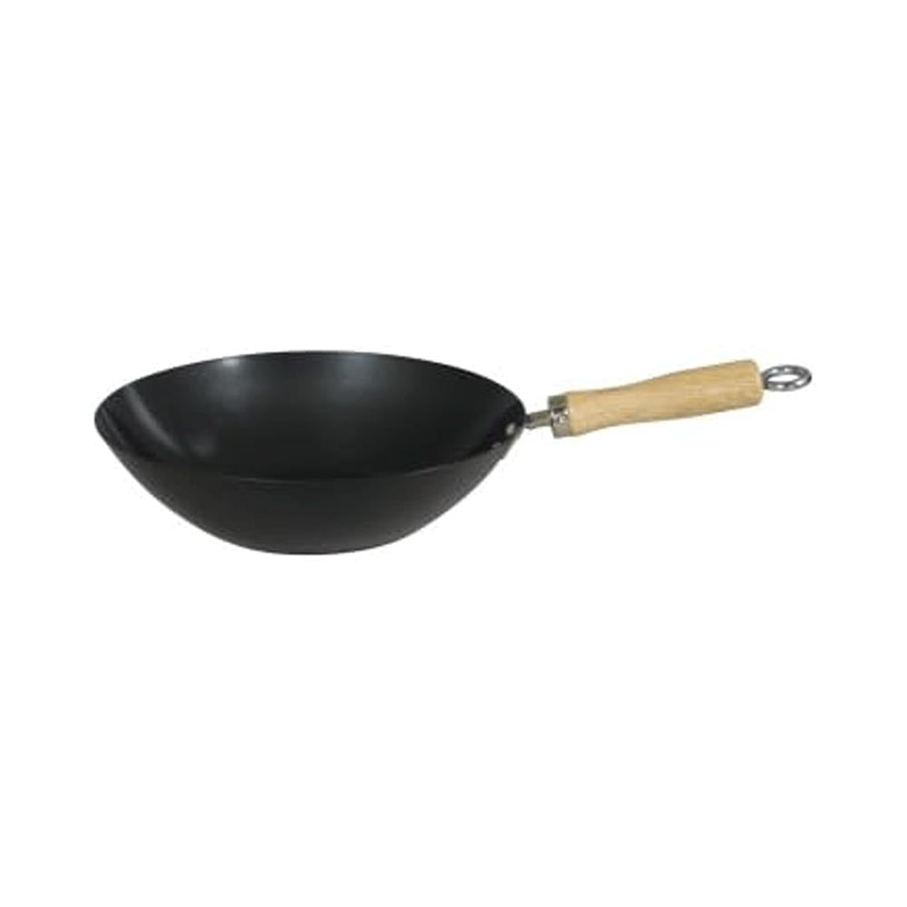 Dexam Standard Gauge Non-Stick Carbon Steel Wok 27cm/10.5Inch With Wood Handle - Black Main image
