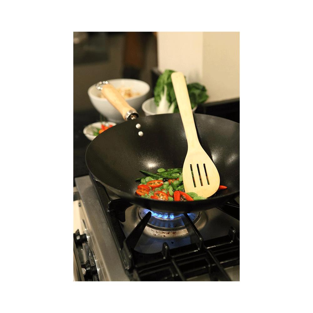 Dexam Standard Gauge Non-Stick Carbon Steel Wok 27cm/10.5Inch With Wood Handle - Black Secondary image