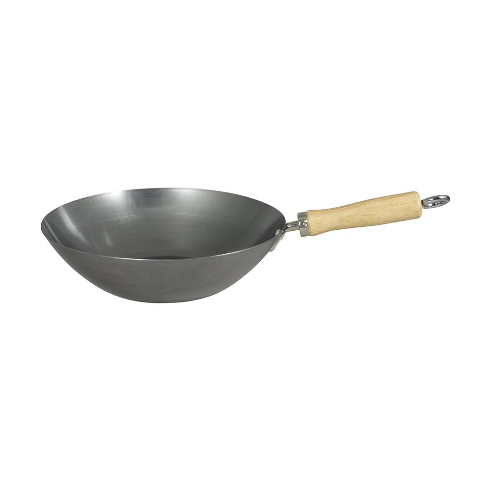 Dexam Standard Gauge Uncoated Carbon Steel Wok 27cm/10.5 Inch With Wood Handle - Silver Main image