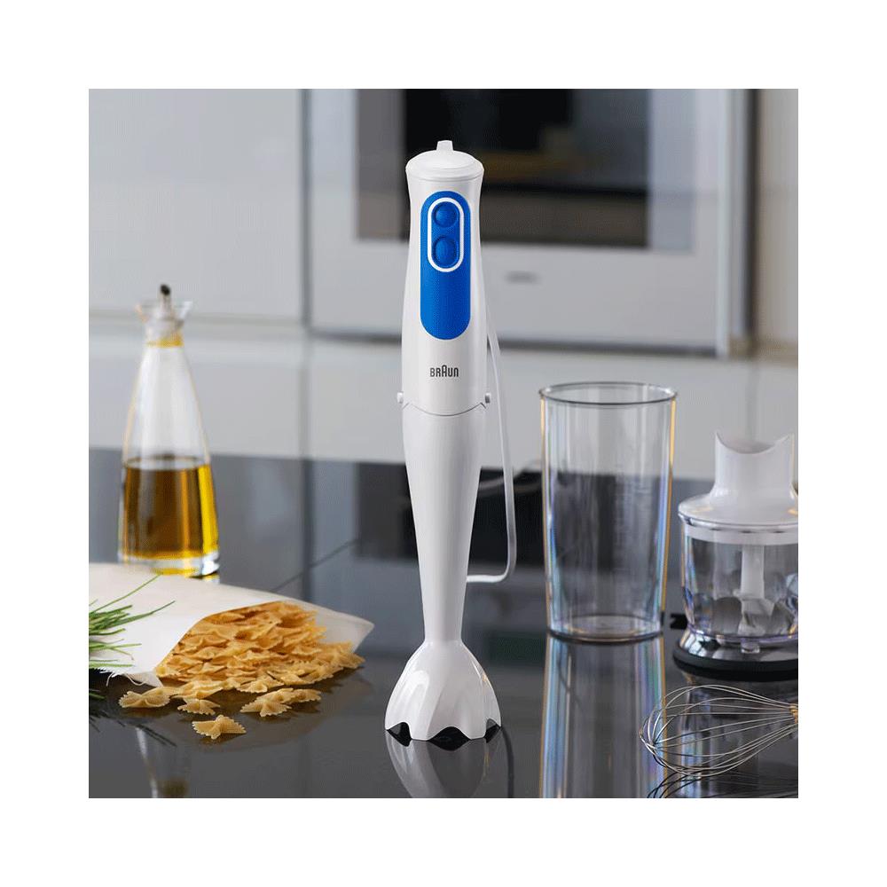 Braun MultiQuick 3 Hand Blender Omlette With Attachment 700 W 350ml Chopper And 600ml Beaker - White/Blue