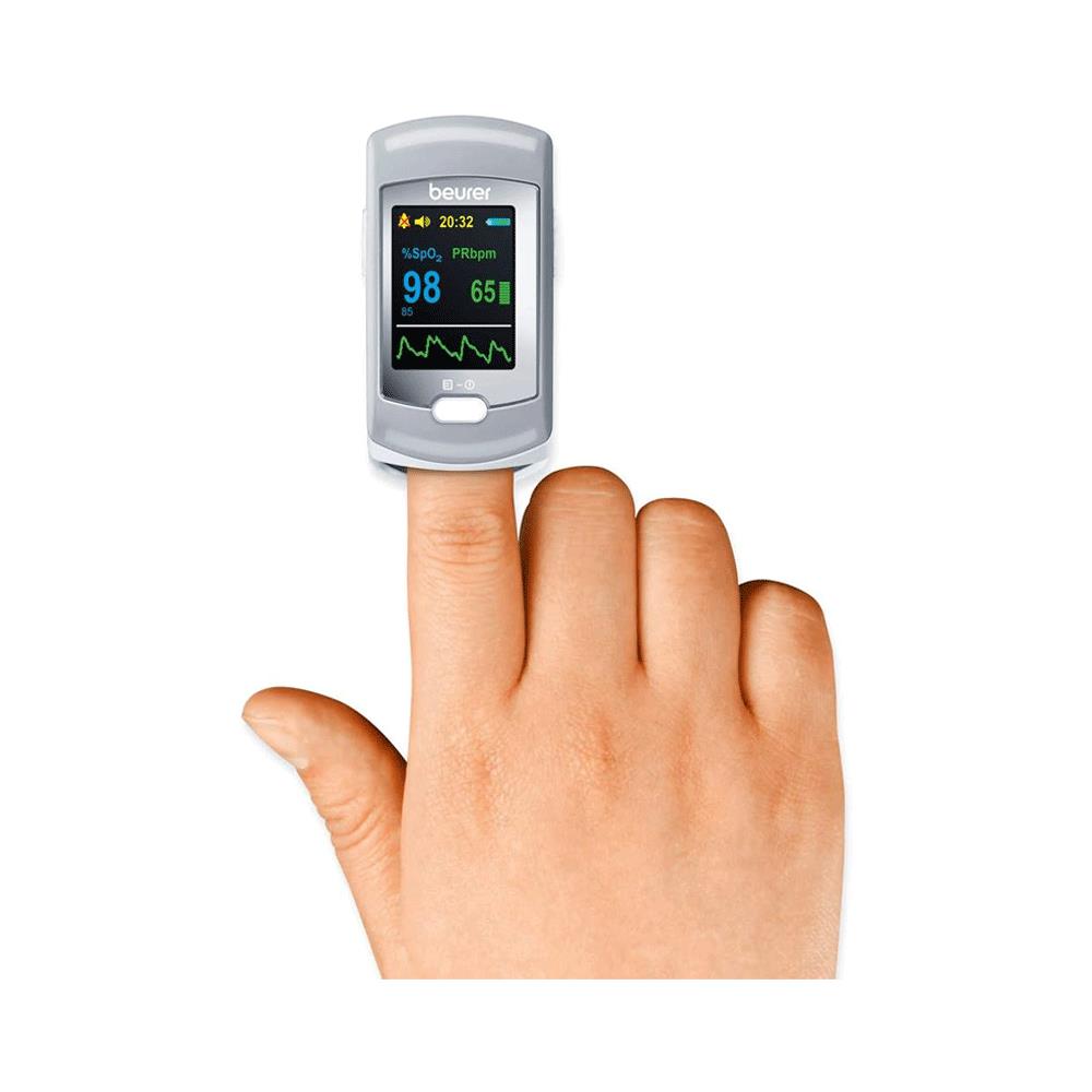 Beurer PO 80 Fingertip Pulse Oximeter XL Colour Display & 24hr Recording - White/Grey Secondary image