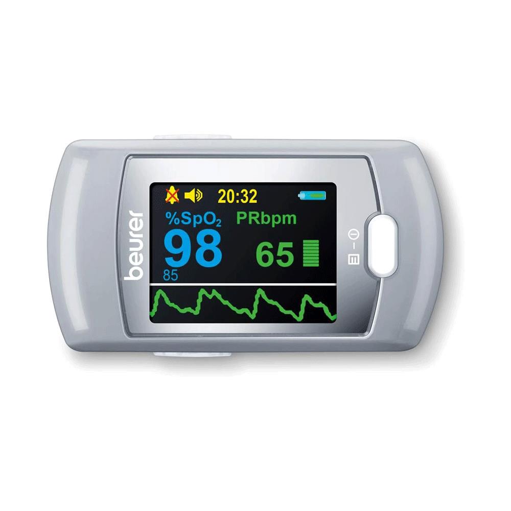 Beurer PO 80 Fingertip Pulse Oximeter XL Colour Display & 24hr Recording - White/Grey