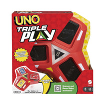 Mattel UNO Triple Play Card Game With Lights And Sounds For Family Night 112 Cards & Card Holder - Multicolour