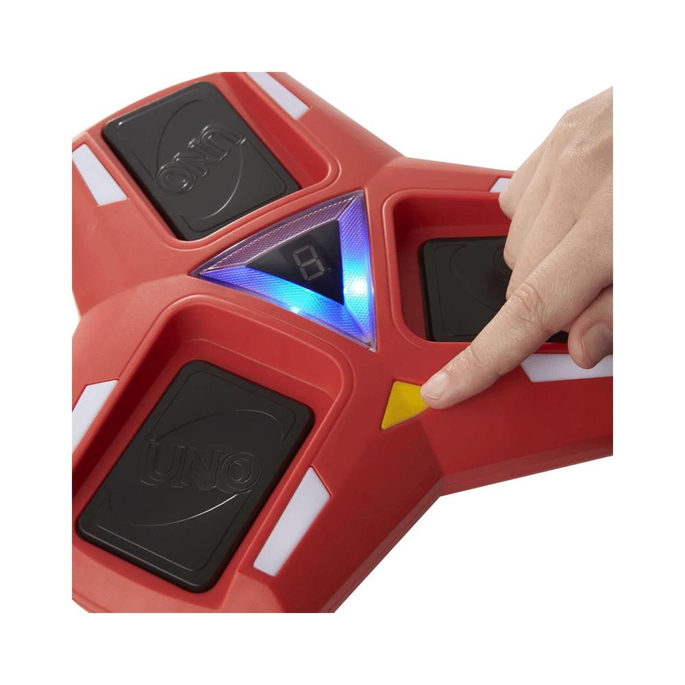 Mattel UNO Triple Play Card Game With Lights And Sounds For Family Night 112 Cards & Card Holder - Multicolour