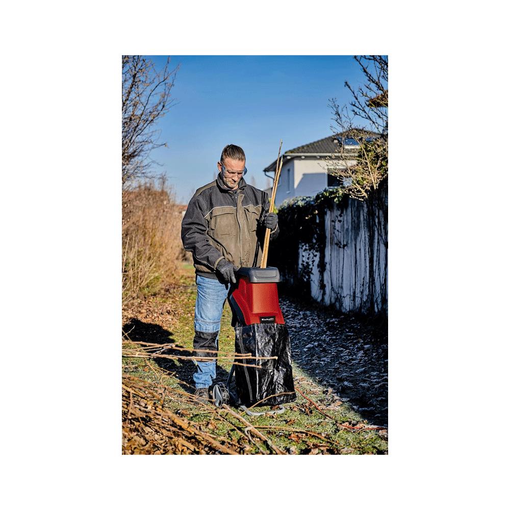 Einhell GC-KS 2540 Electric Garden Shredder 2500W Reversible Steel Blades With Debris Bag - Red/Black