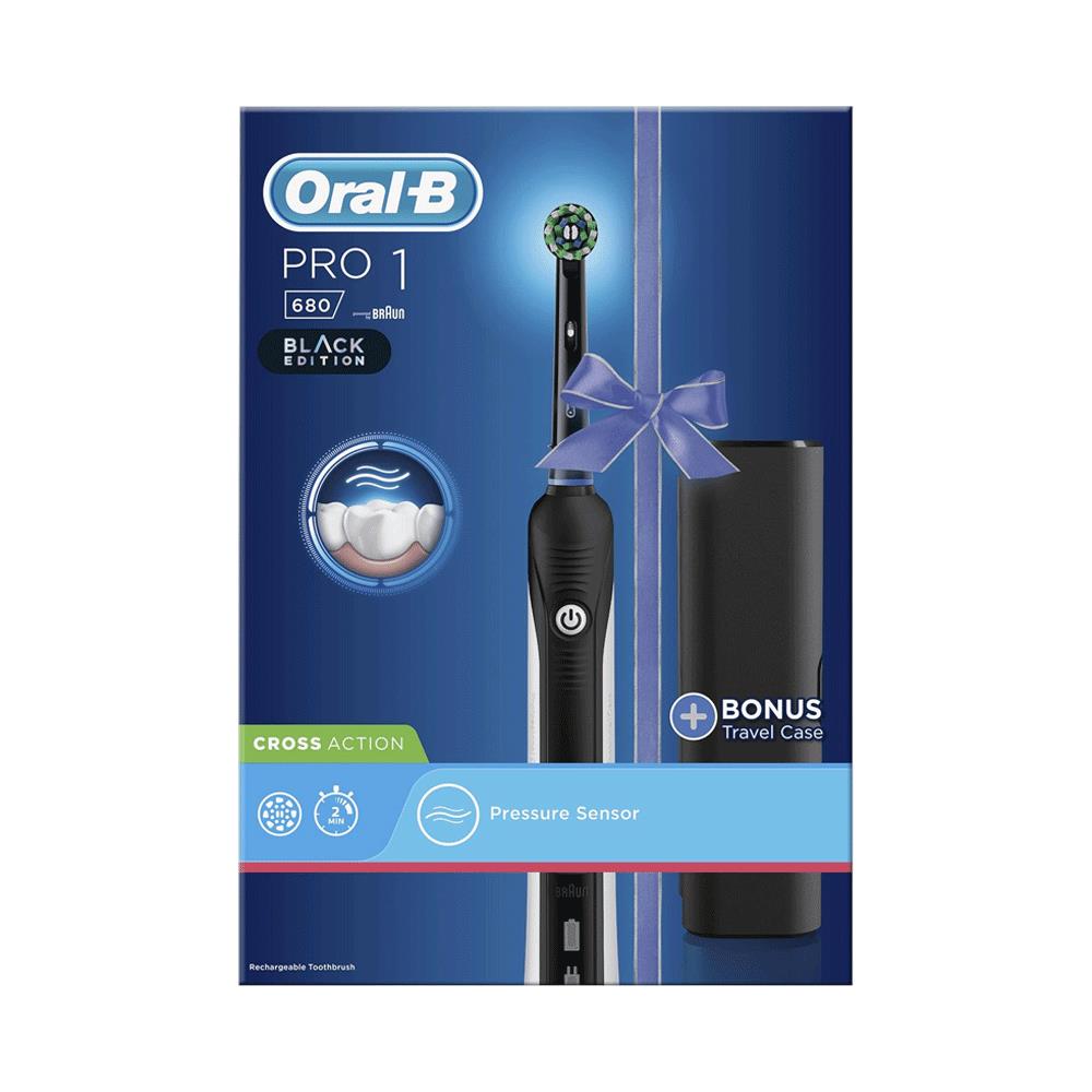 Oral-B Pro 1 680 Cross Action Rechargeable Electric Toothbrush With Travel Case - Black Main image