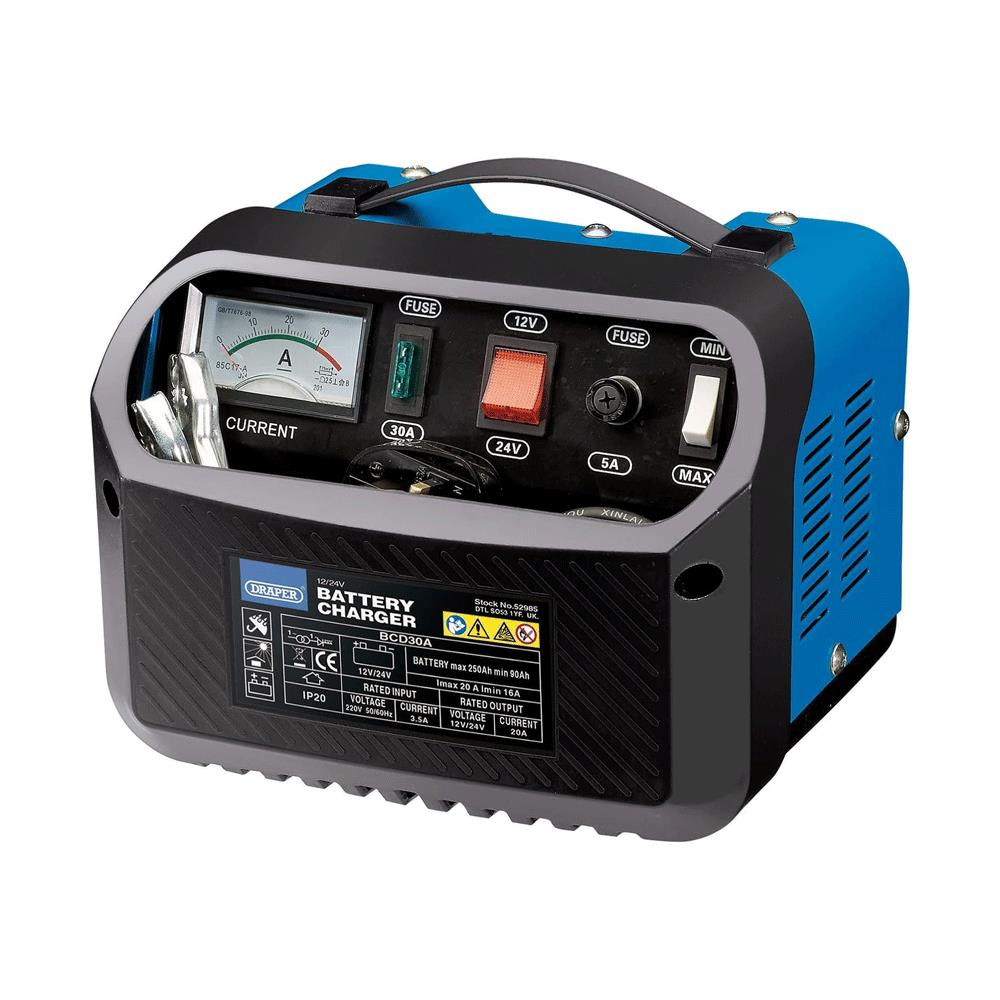 Draper 12/24V Battery Charger 16-20A 50Hz 480W - Blue/Black Main image