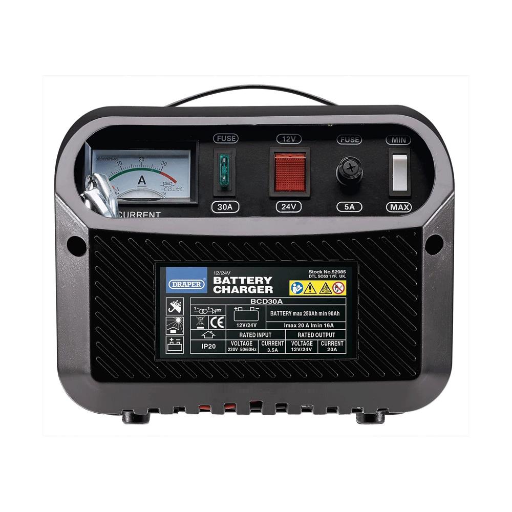 Draper 12/24V Battery Charger 16-20A 50Hz 480W - Blue/Black