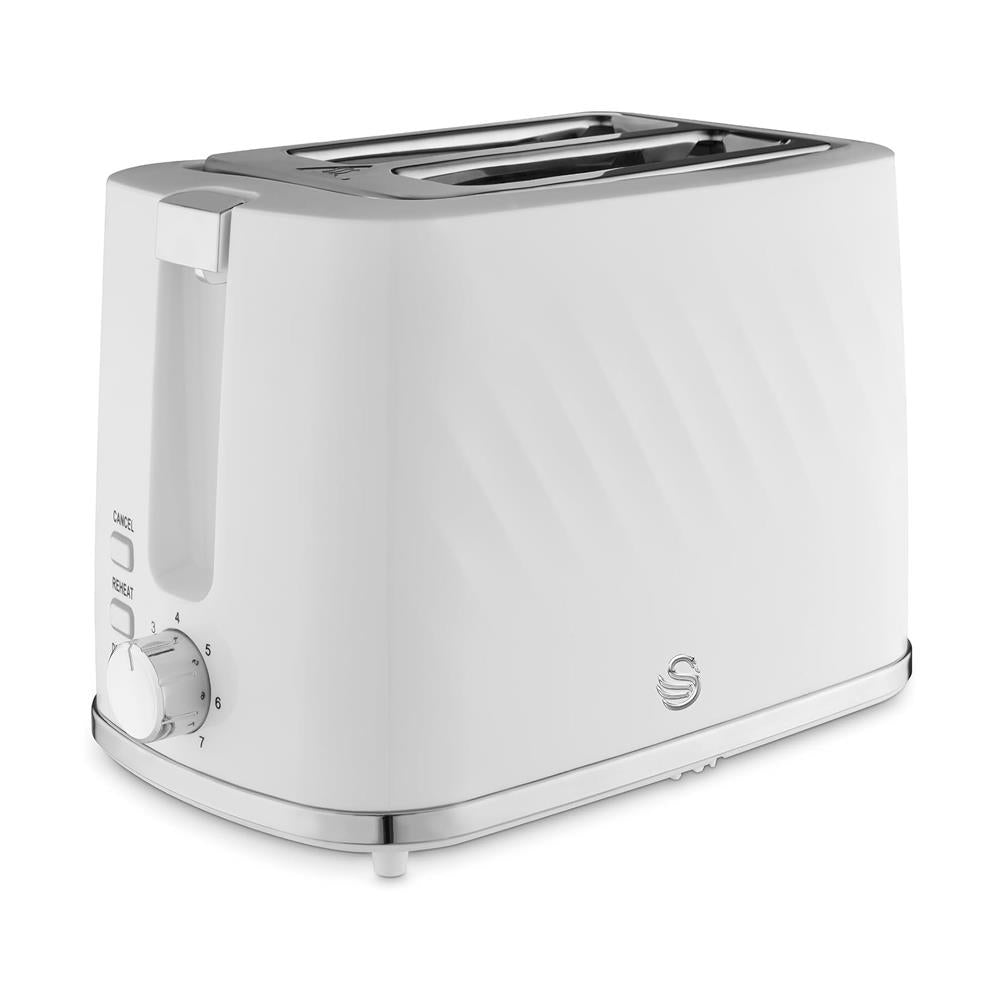 Swan Windsor 2 Slice Toaster With 7 Browning Levels Defrost Reheat Cancel Functions 900W - White