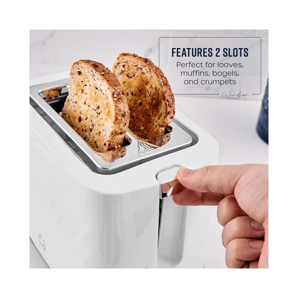 Swan Windsor 2 Slice Toaster With 7 Browning Levels Defrost Reheat Cancel Functions 900W - White