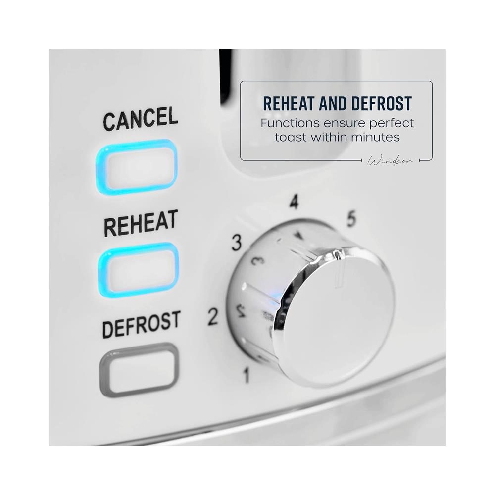 Swan Windsor 2 Slice Toaster With 7 Browning Levels Defrost Reheat Cancel Functions 900W - White