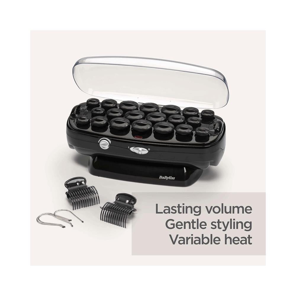BaByliss Thermo-Ceramic Heated Hair Rollers 20 Rollers 8 Large 6 Medium 6 Small With Clips & Pins - Black