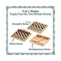 Toyrific 3 In 1 Board Games Chess/Draughts/Backgammon Wooden Board Game Set - Multicolour