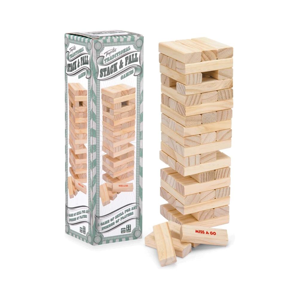 Toyrific Stack N Fall Tumble Tower Game Stacking Balance Game Set 57 Wooden Blocks