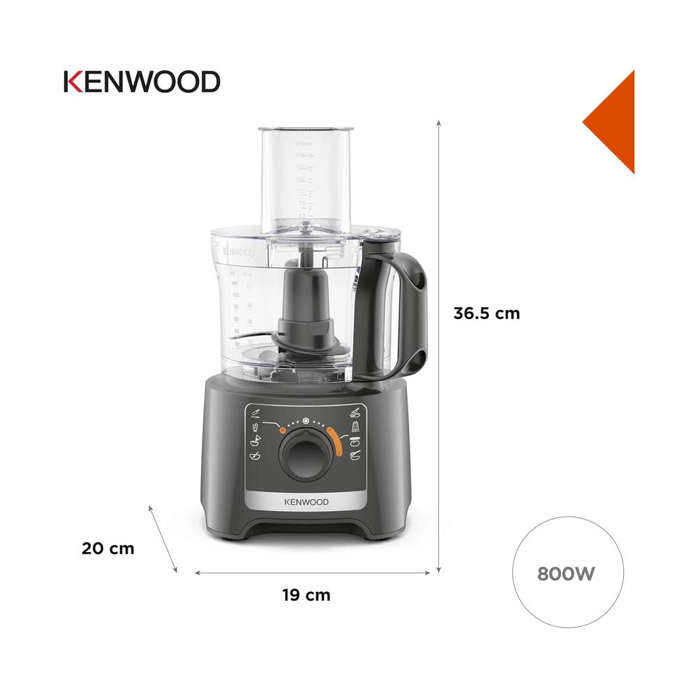 Kenwood Multi Pro Compact Food Processor & Blender With Attachment 800W 1.2 Litres - Grey