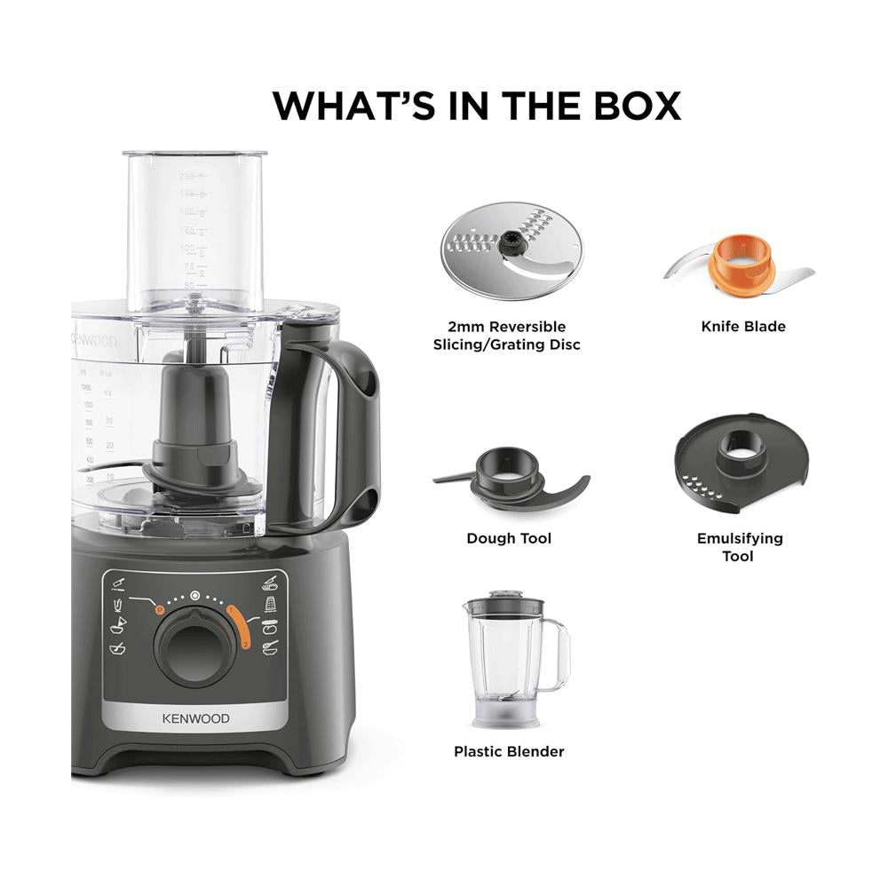 Kenwood Multi Pro Compact Food Processor & Blender With Attachment 800W 1.2 Litres - Grey