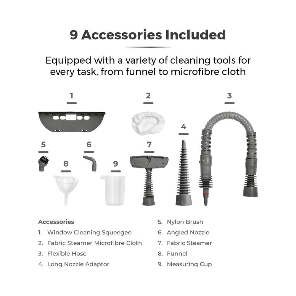 Tower THS10 Handheld Steam Cleaner Includes Crevice Tool Flexible Hose Brush Tool Microfiber Cloth 1050W 250ml - Blue