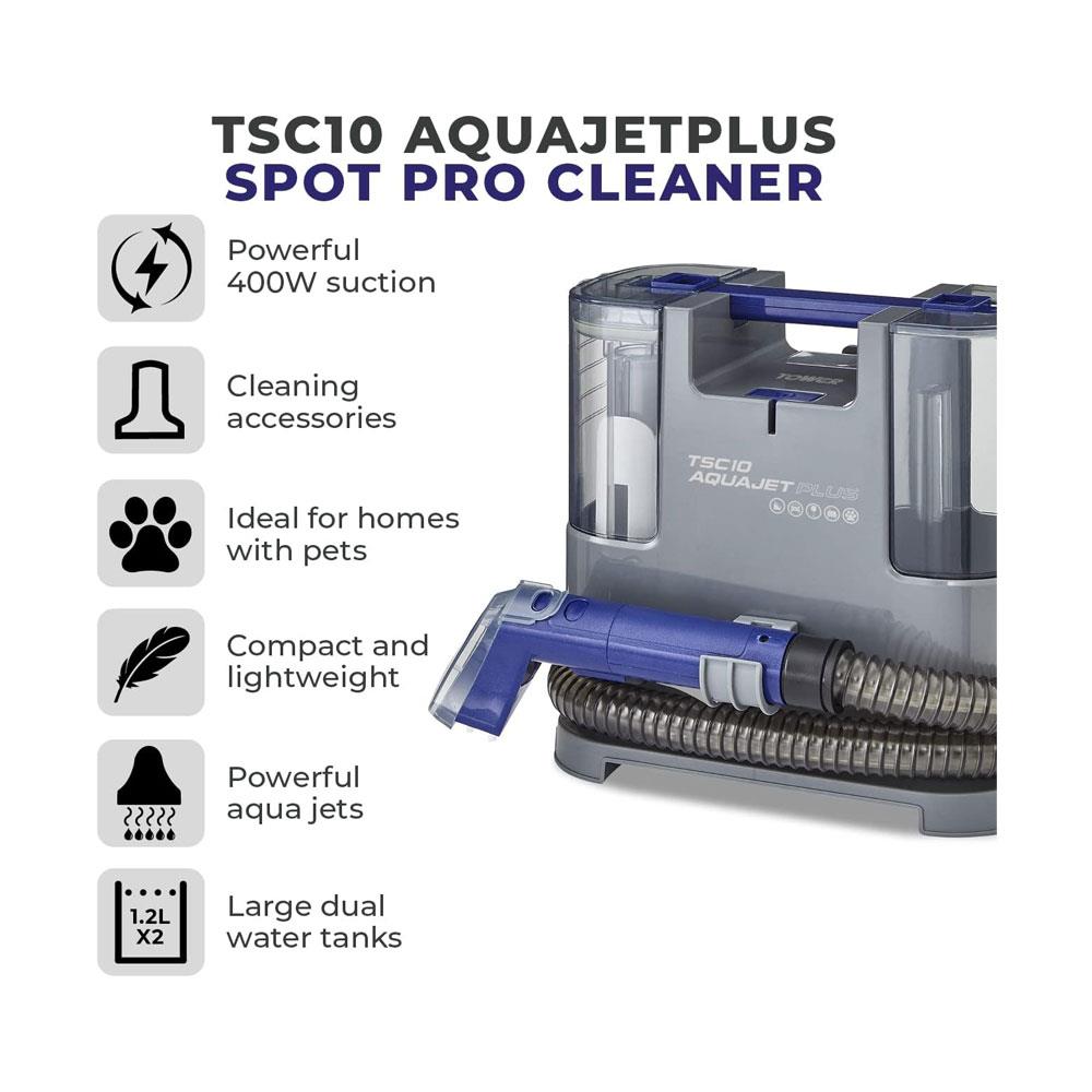 Tower TSC10 AQUAJETPLUS Spot Pro Cleaner 400W 2 X 1.2 Litre Water Tank - Grey & Blue Secondary image