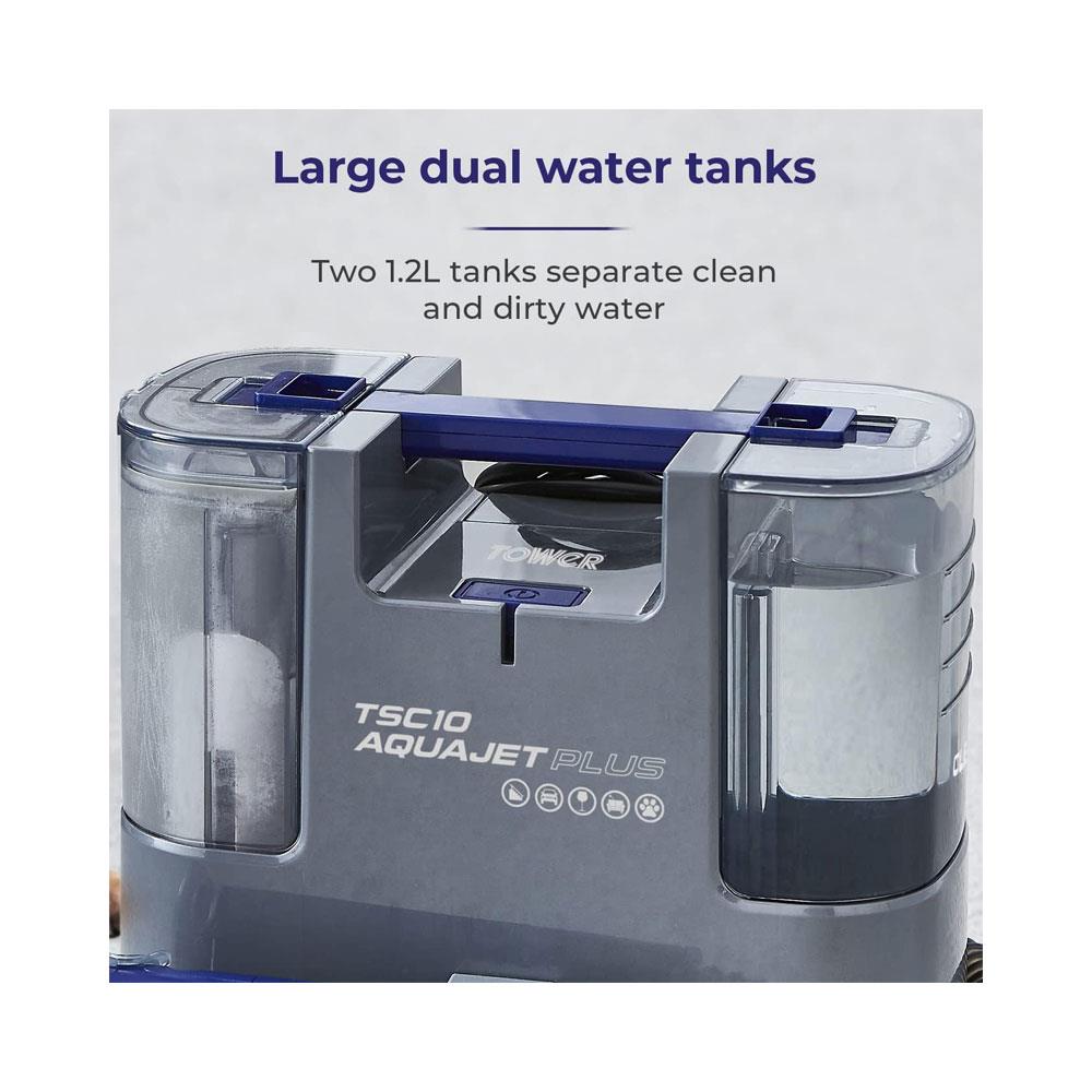Tower TSC10 AQUAJETPLUS Spot Pro Cleaner 400W 2 X 1.2 Litre Water Tank - Grey & Blue