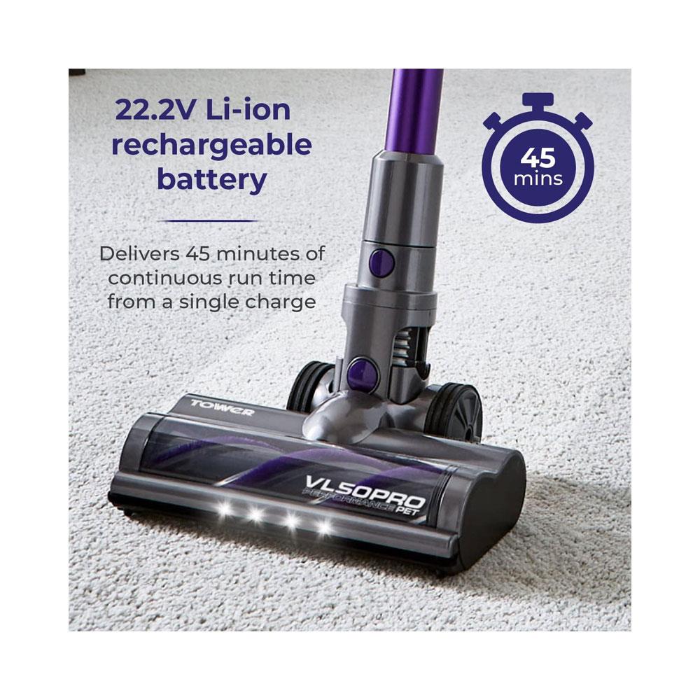 Tower VL50 Pro Pet 3-In-1 Cordless Vacuum Cleaner 22.2V 200W 1 Litre Dust Capacity - Purple