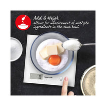 Salter Arc Digital Kitchen Scale 3kg Capacity LCD Display Slim Design Compact Storage - White