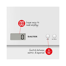 Salter Arc Digital Kitchen Scale 3kg Capacity LCD Display Slim Design Compact Storage - White