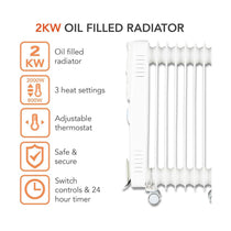 Warmlite 9 Fin Oil Filled Radiator 2000W With 3 Heat Settings & 24hr Timer - White
