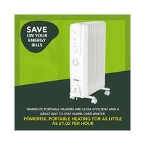 Warmlite 9 Fin Oil Filled Radiator 2000W With 3 Heat Settings & 24hr Timer - White