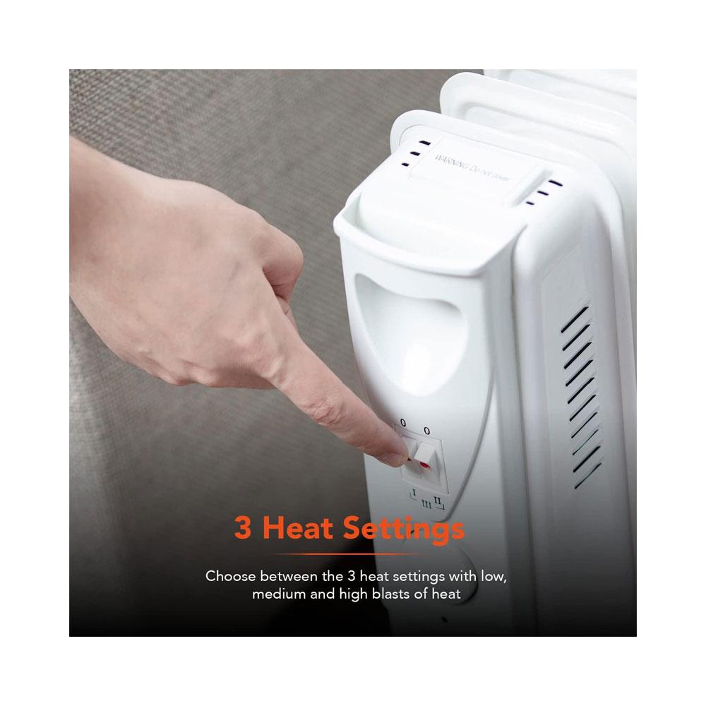 Warmlite 9 Fin Oil Filled Radiator 2000W With 3 Heat Settings & 24hr Timer - White