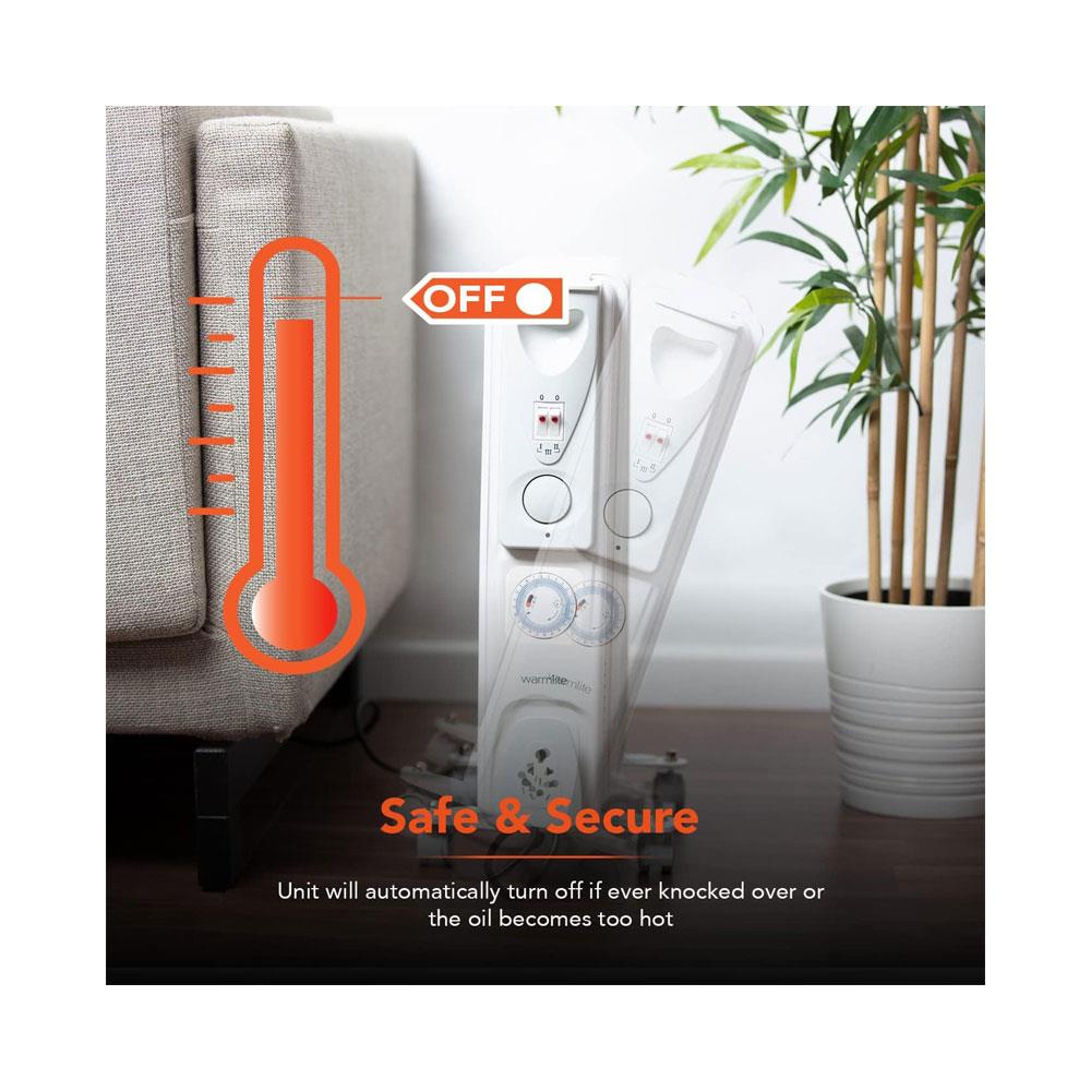 Warmlite 9 Fin Oil Filled Radiator 2000W With 3 Heat Settings & 24hr Timer - White