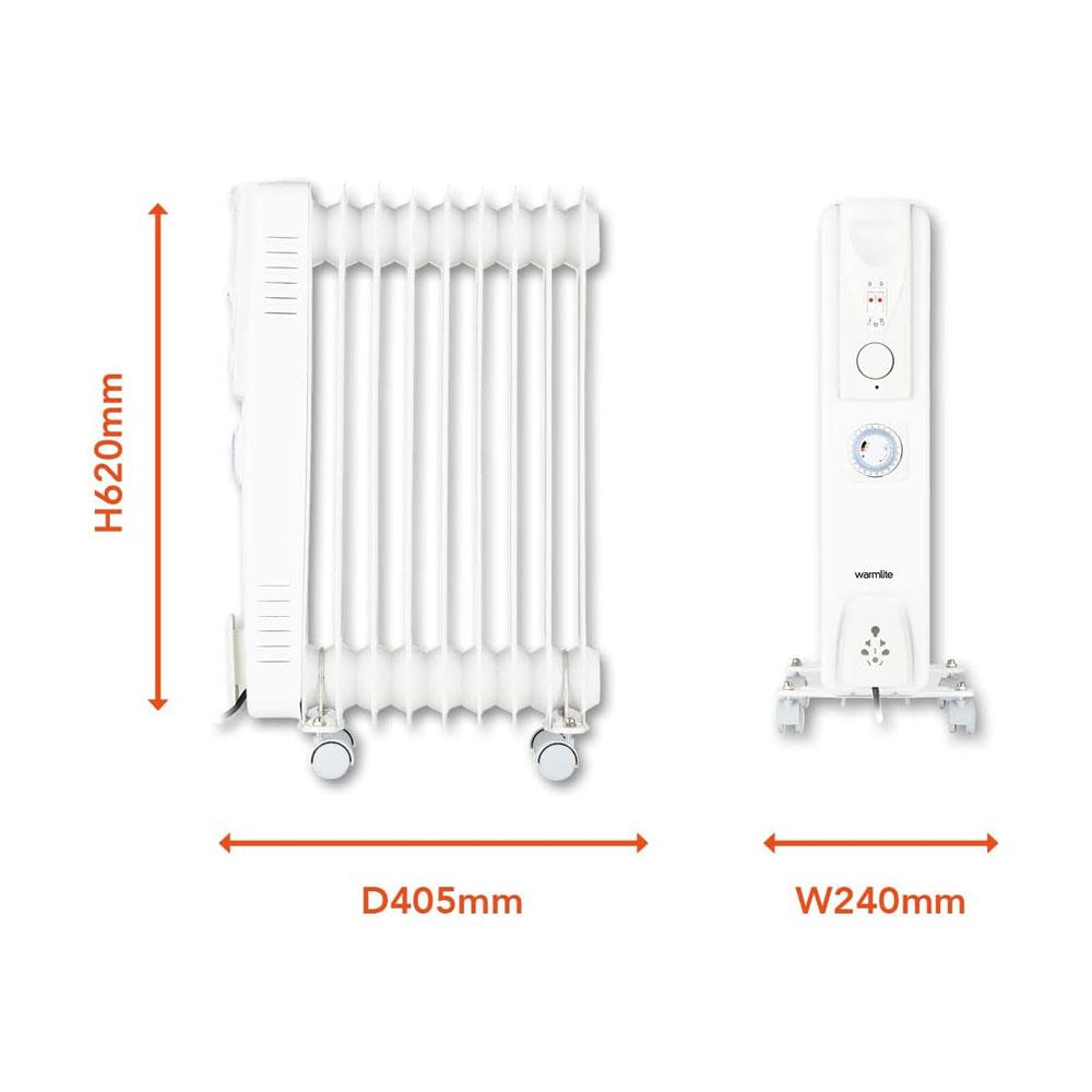 Warmlite 9 Fin Oil Filled Radiator 2000W With 3 Heat Settings & 24hr Timer - White