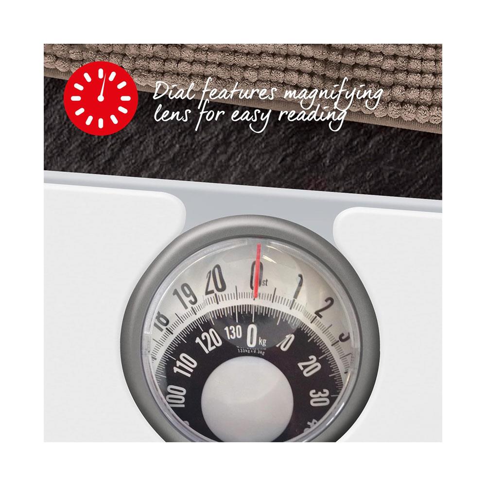 Salter 484 WHDR Mechanical Bathroom Scale With Magnifying Lens 133kg Capacity - White