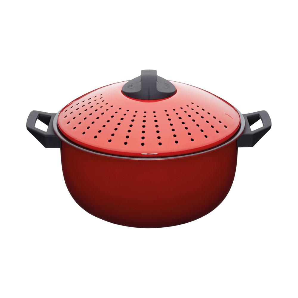 KitchenCraft World of Flavours Pasta Cooker Pan With Strainer 4 Litres (7 Pints) - Red Main image