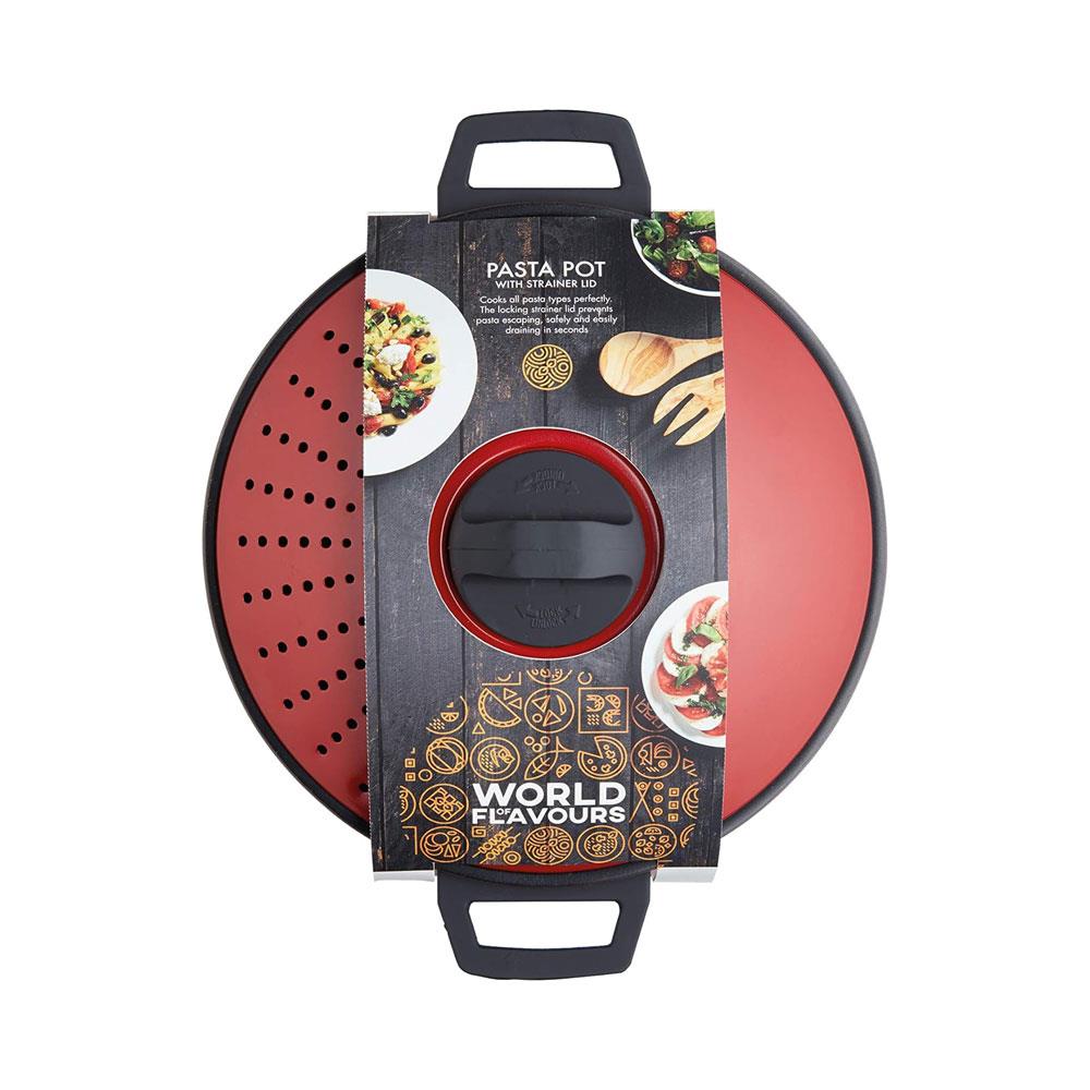 KitchenCraft World of Flavours Pasta Cooker Pan With Strainer 4 Litres (7 Pints) - Red Secondary image