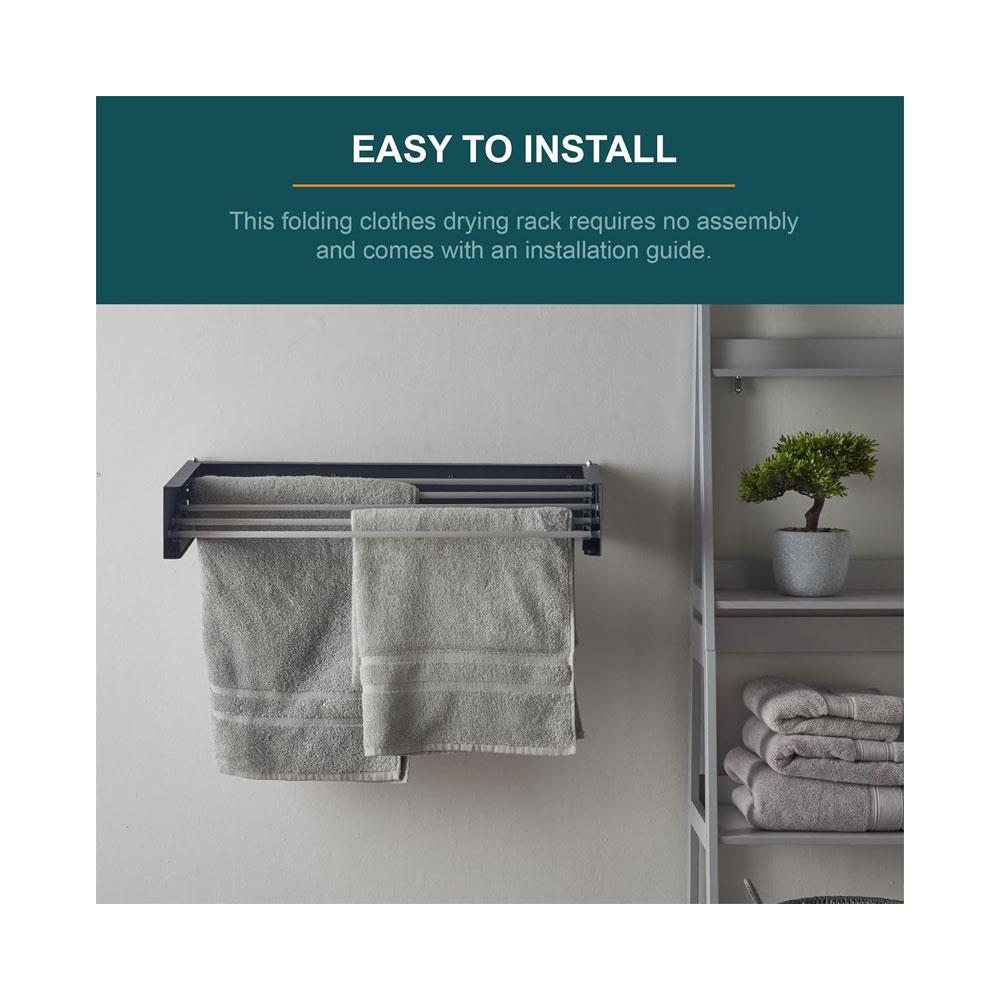 OurHouse Wall Mounted Clothes Airer 70cm Retractable Clothes Drying Rack For Indoor & Outdoor - Grey