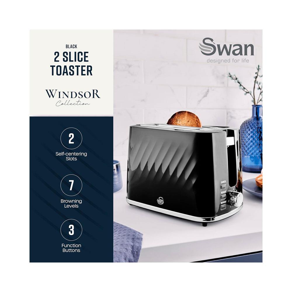 Swan Windsor 2 Slice Toaster With 7 Browning Levels 900W - Black Secondary image