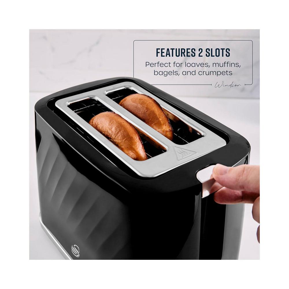 Swan Windsor 2 Slice Toaster With 7 Browning Levels 900W - Black