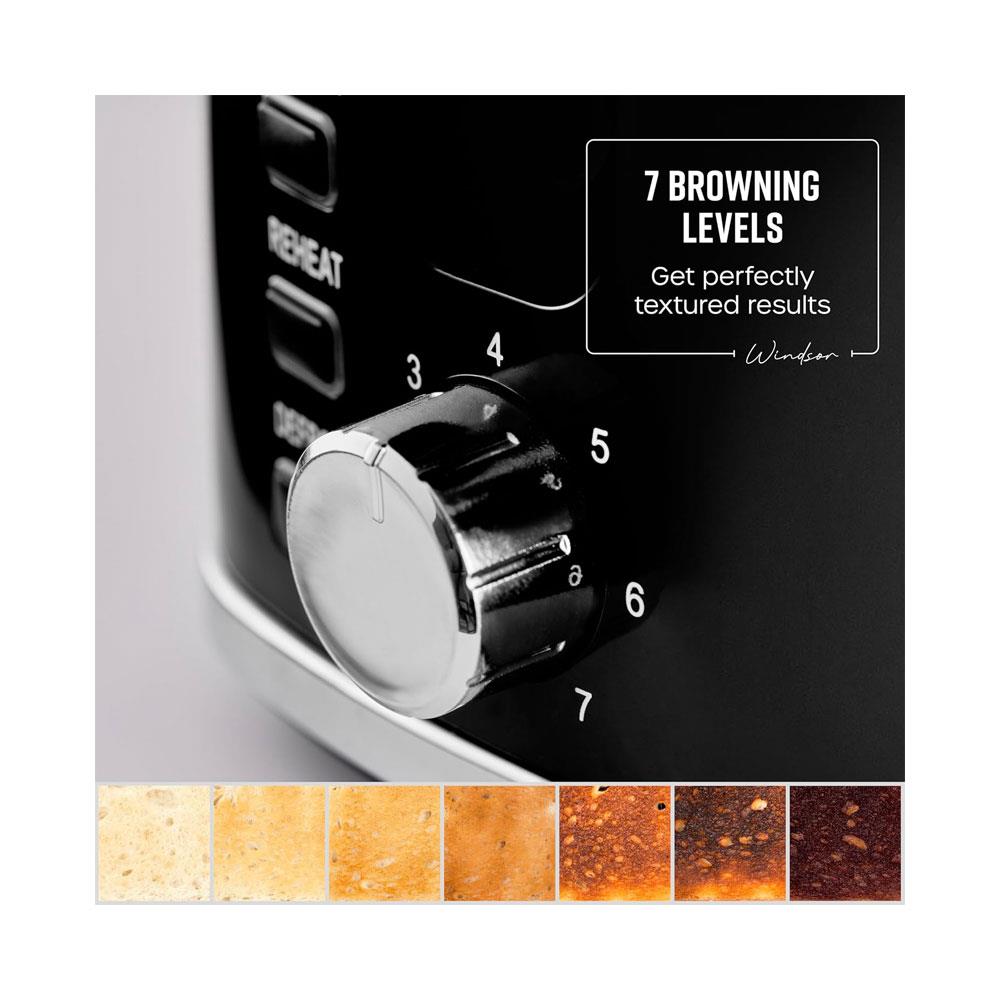 Swan Windsor 2 Slice Toaster With 7 Browning Levels 900W - Black