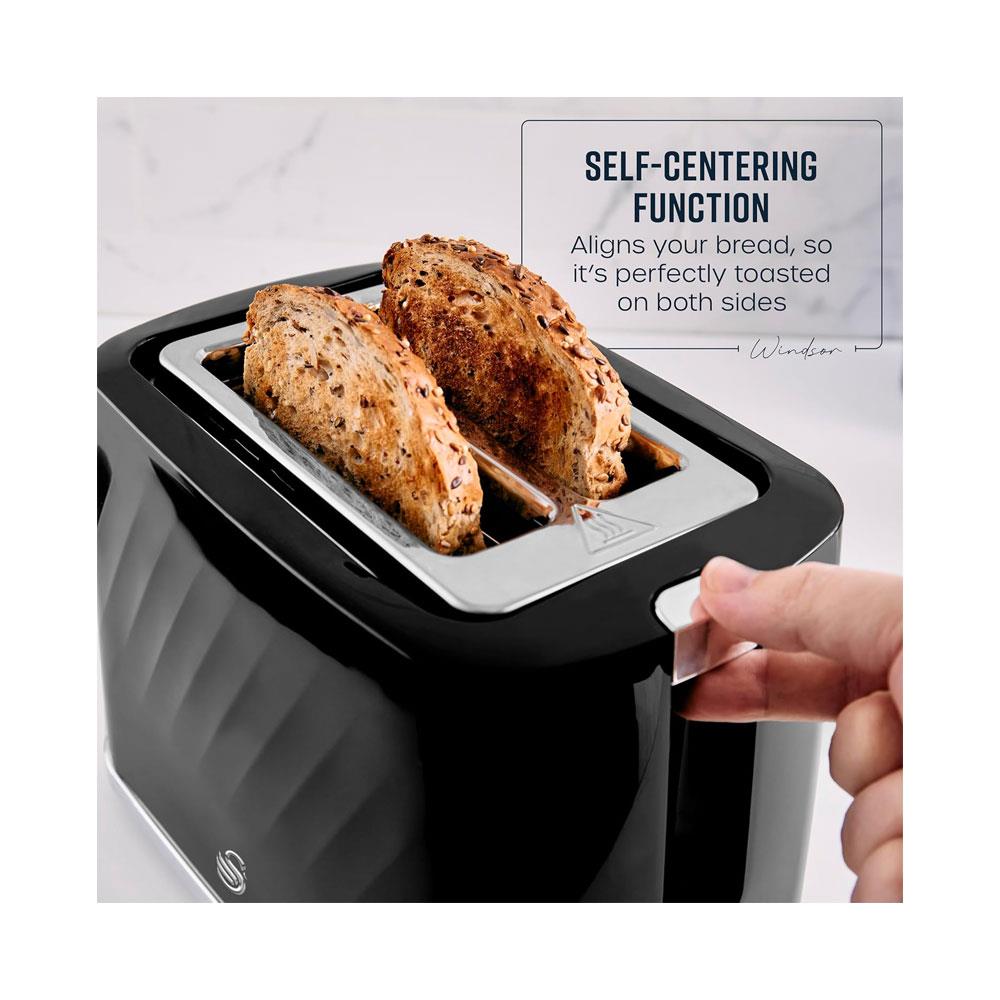 Swan Windsor 2 Slice Toaster With 7 Browning Levels 900W - Black