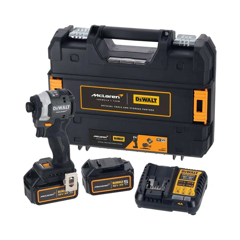 Dewalt McLaren F1 18V XR Brushless 1/4In Impact Driver With 2 x 18V 5.0Ah Li-ion Batteries And 4 Amp Charger Carry Case - Black Main image
