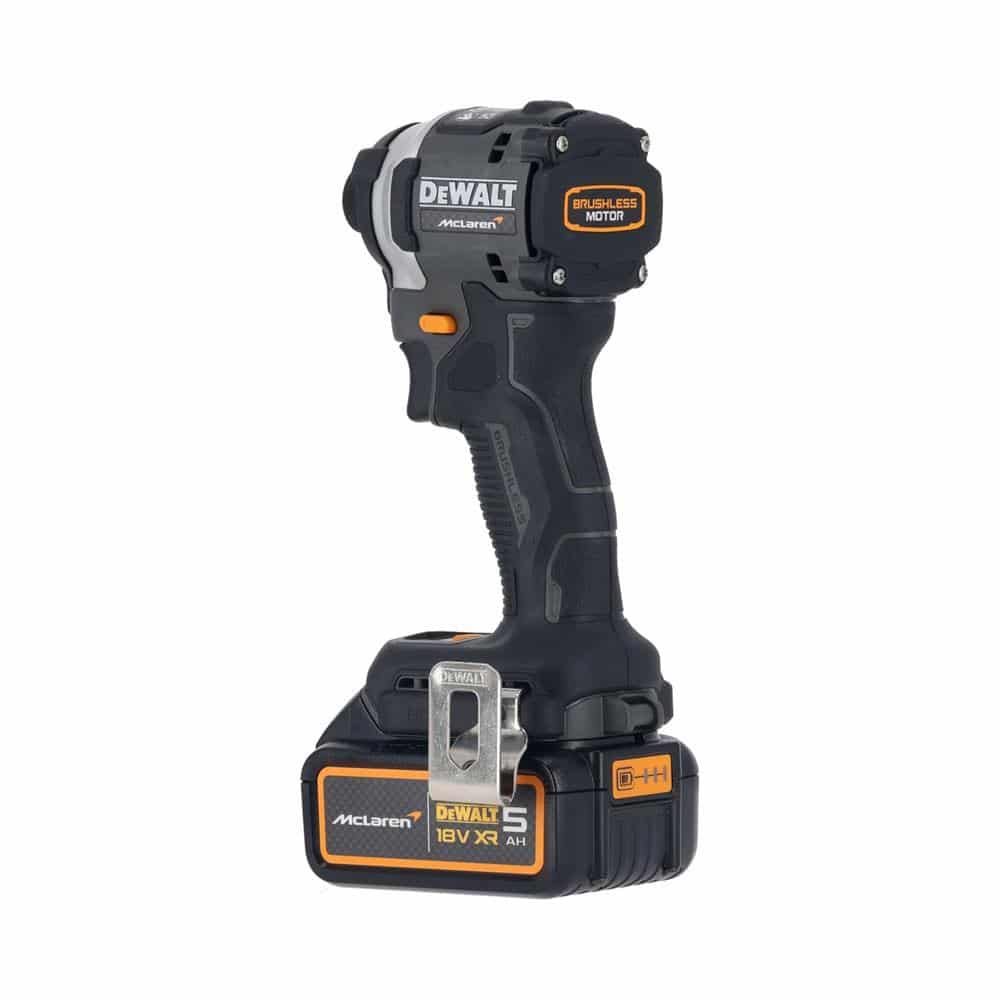 Dewalt McLaren F1 18V XR Brushless 1/4In Impact Driver With 2 x 18V 5.0Ah Li-ion Batteries And 4 Amp Charger Carry Case - Black
