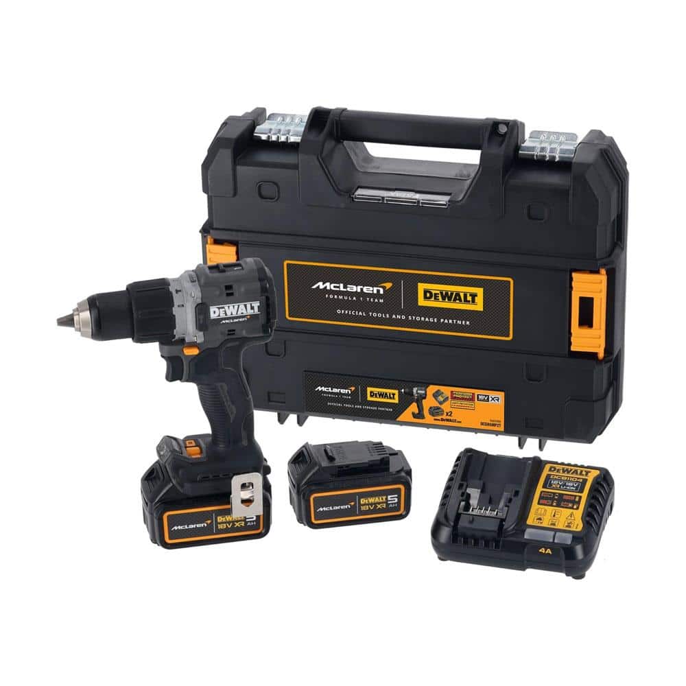 Dewalt McLaren F1 18V XR Brushless Combi Drill And 2 x 5.0Ah Li-ion Batteries With 4 Amp Charger Carry Case - Black Main image