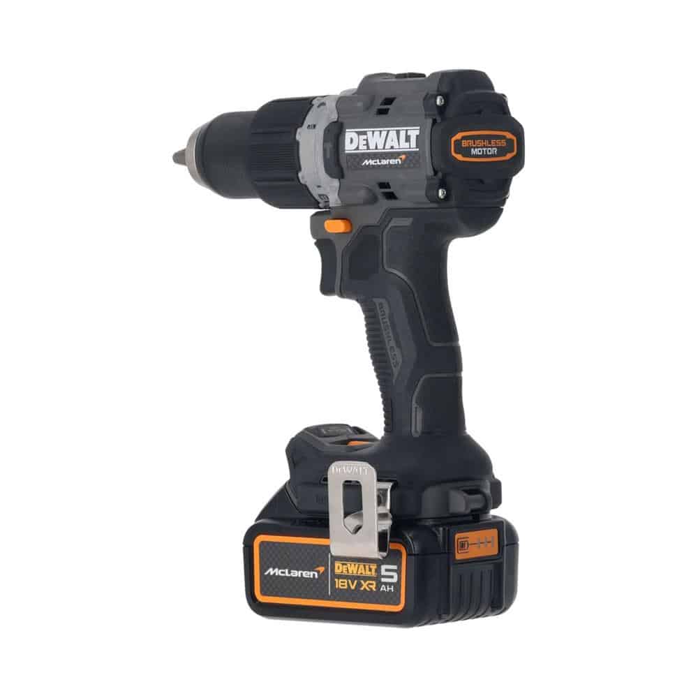 Dewalt McLaren F1 18V XR Brushless Combi Drill And 2 x 5.0Ah Li-ion Batteries With 4 Amp Charger Carry Case - Black