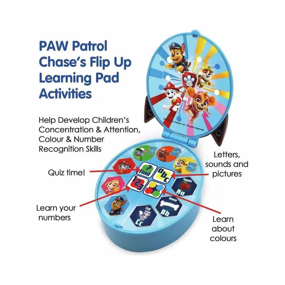 Paw Patrol Chase's Flip Up Learning Pad Toy Interactive Fun With The Pups 4 Fun Activities - Multicolour