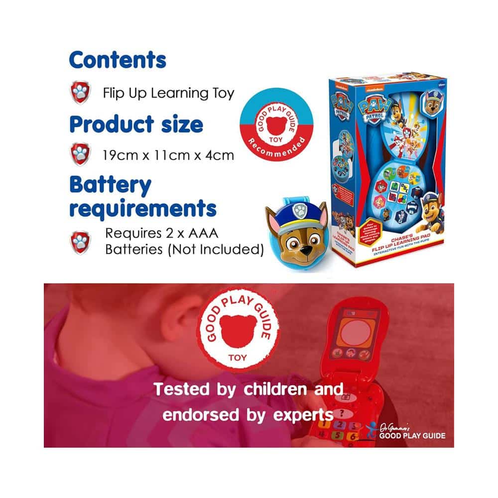 Paw Patrol Chase's Flip Up Learning Pad Toy Interactive Fun With The Pups 4 Fun Activities - Multicolour