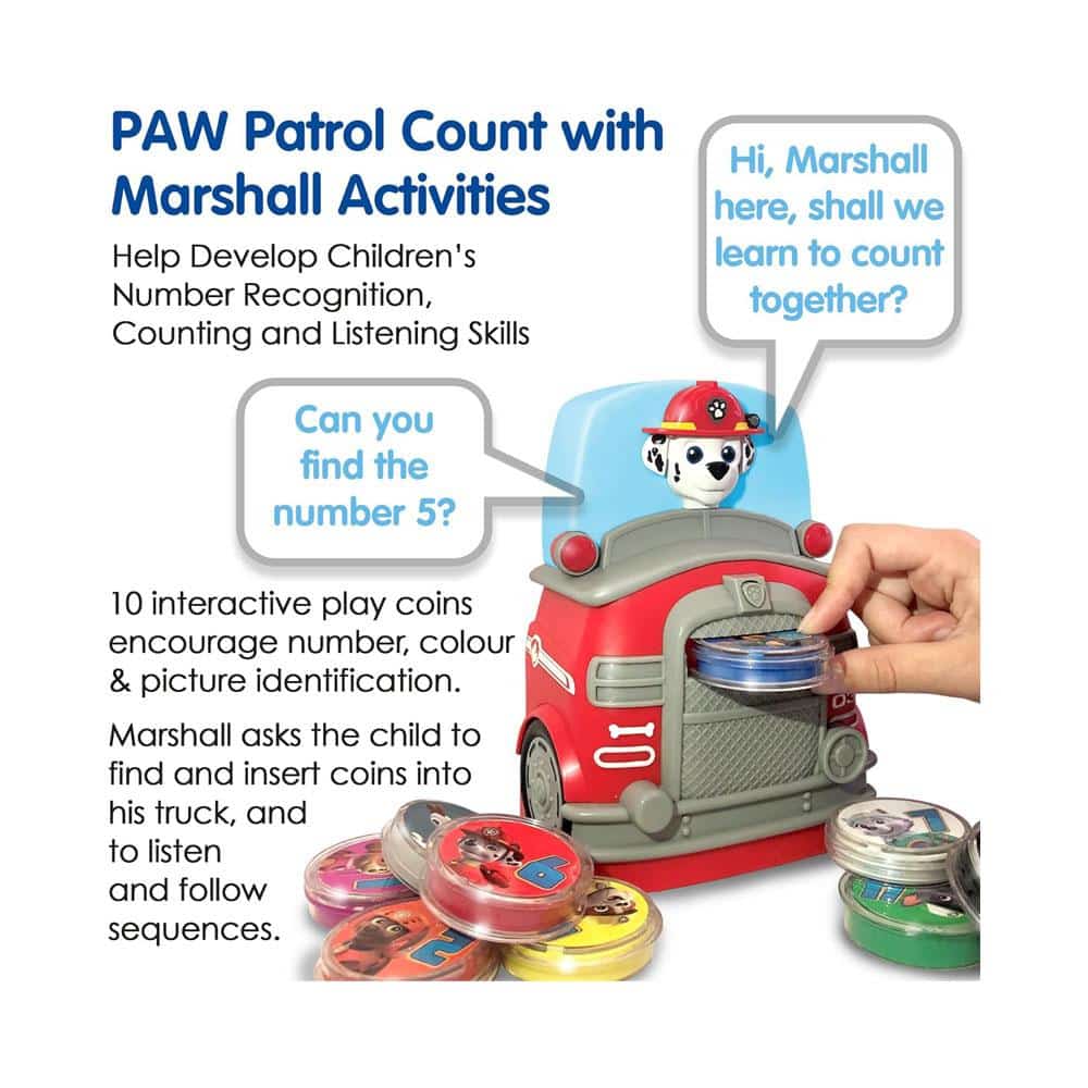 Paw Patrol Count With Marshall Toy 10 Fun Play Coins Kids Interactive Fun Toys - Multicolour