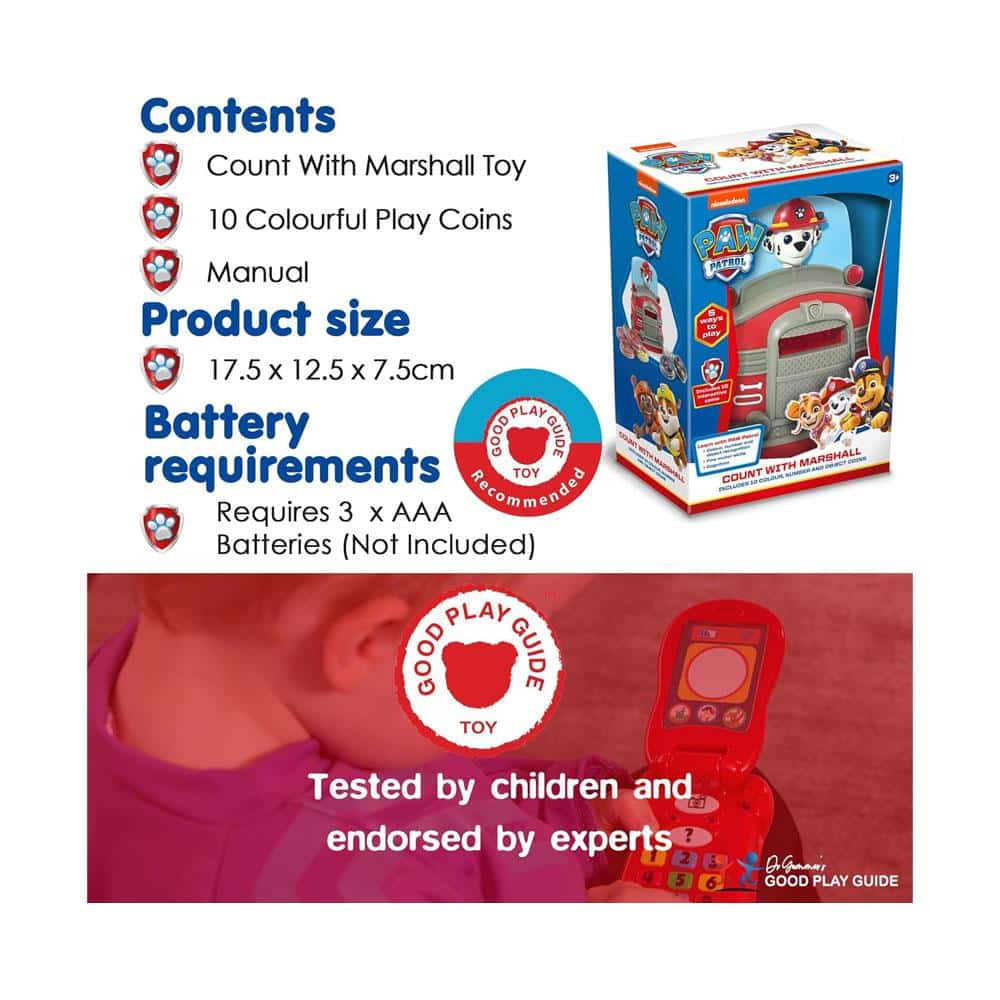 Paw Patrol Count With Marshall Toy 10 Fun Play Coins Kids Interactive Fun Toys - Multicolour