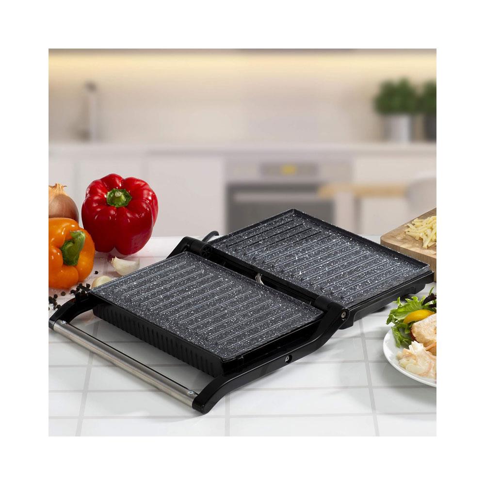 Daewoo Cool Touch Mini Panini Press Sandwich Toasters Stainless Steel 750W - Black & Silver
